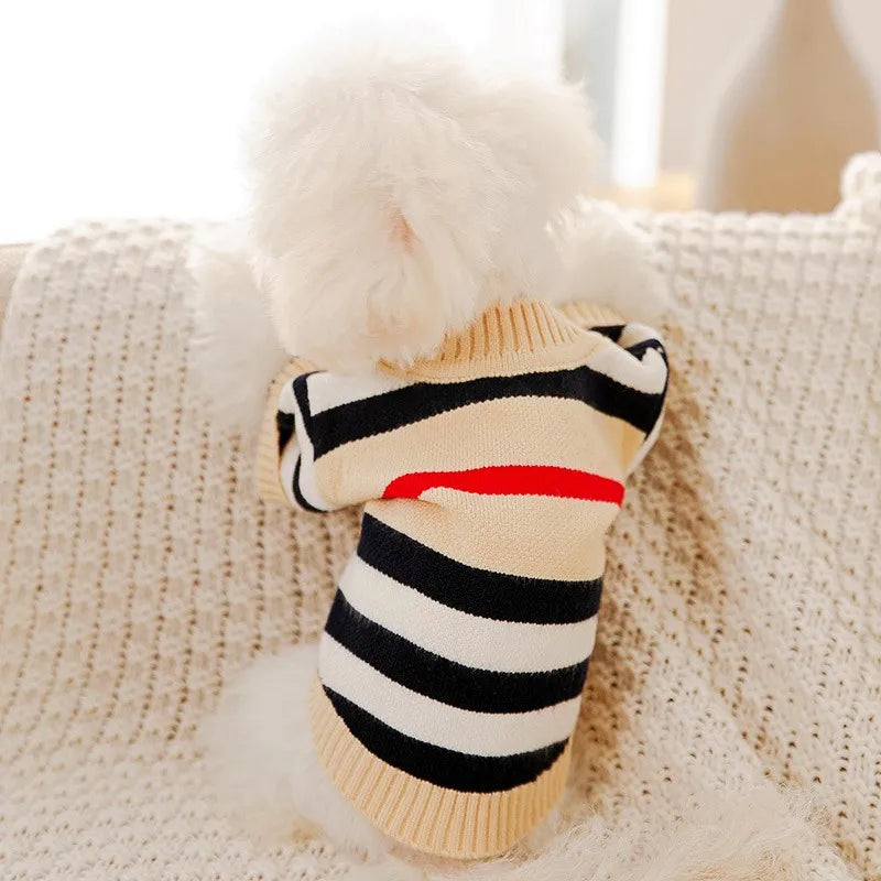 Soft London-inspired dog sweater in a classic design with subtle patterns, providing warmth and style for any occasion