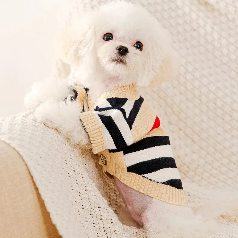 Soft London-inspired dog sweater in a classic design with subtle patterns, providing warmth and style for any occasion