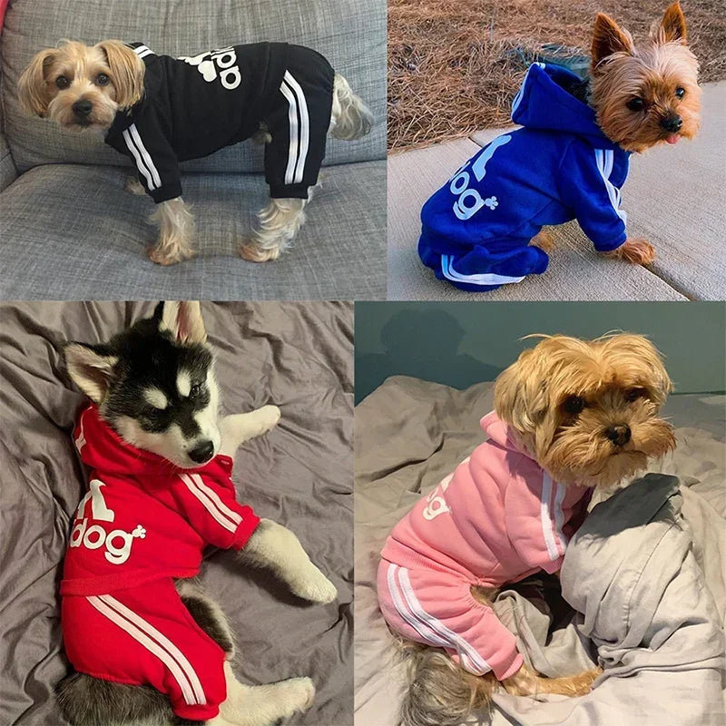 Cute dog romper jumpsuit with a sporty pattern, featuring a comfortable fit and stretch for easy dressing.